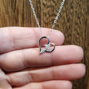 20 Inch 925 Sterling Silver Cubic Zirconia Cross And Heart Necklace